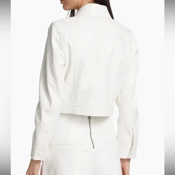 Alice + Olivia Chloe White Croc-Effect Faux Leather Crop Jacket Size XL NWT - Picture 4 of 16